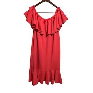 LuLaRoe Cici Dress Plus Size 3XL Off the Shoulder Ruffle Mermaid Pink